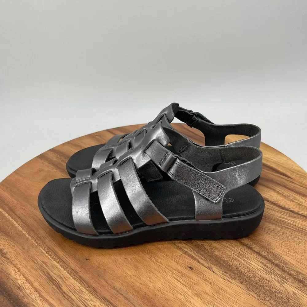 ECCO Freja Sandals Womens Size 8 / 39 Metallic Gray Leather Strappy Casual Shoe